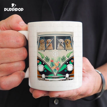 Custom Dog Mug - Personalized Golden On A Car Gift For Dad - White Mug